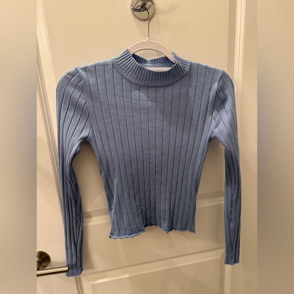 Light Blue Wide Ribbed Mockneck Sweater